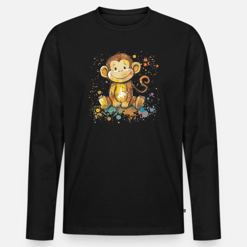 Verspielte Affe Aquarell Illustration - Männer Premium Bio Langarmshirt - Schwarz