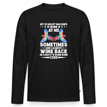 Mes aras écarlates me font parfois un clin d'œil - T-shirt manches longues Premium bio Homme - noir - Devant - Nico (187cm)