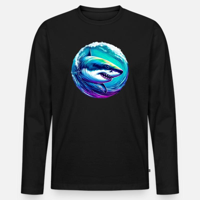 Weißer Hai - Männer Premium Bio Langarmshirt - Schwarz