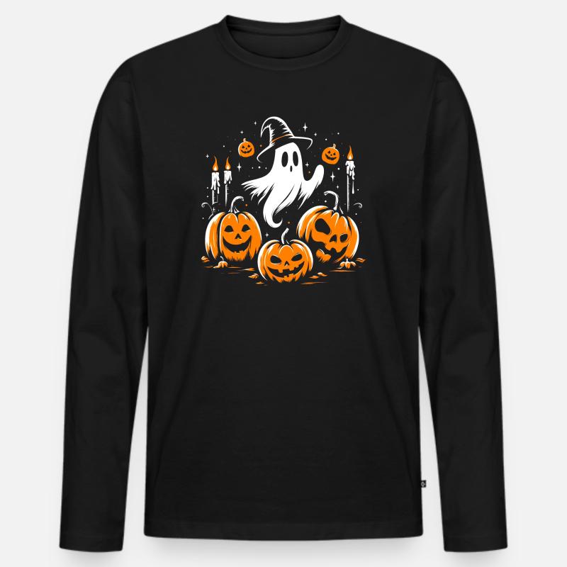 Halloween-Geist - Männer Premium Bio Langarmshirt - Schwarz