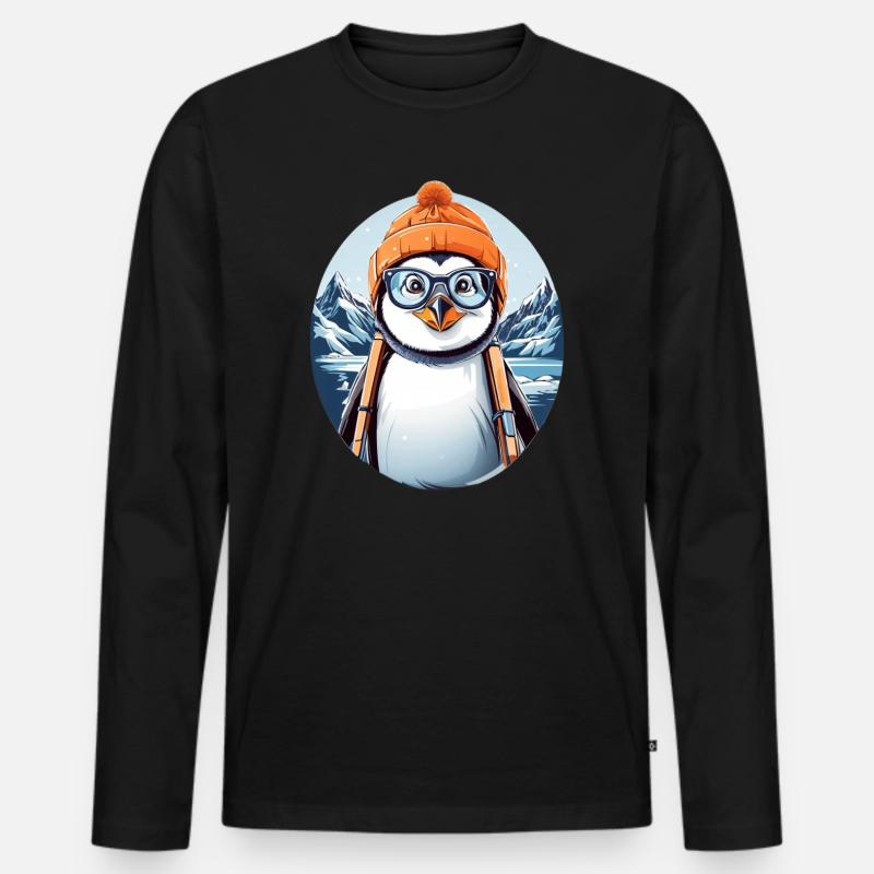 Süßer Pinguin - Männer Premium Bio Langarmshirt - Schwarz