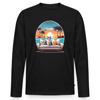 Katzen am Meer - Männer Premium Bio Langarmshirt - Schwarz - Vorne - Nico (187cm)