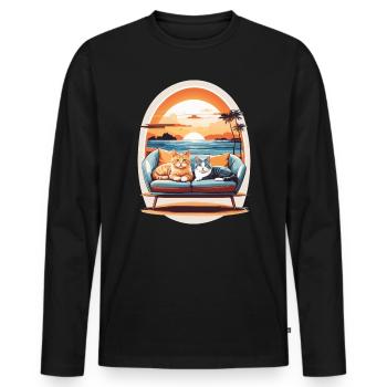 Katzen am Meer - Männer Premium Bio Langarmshirt - Schwarz - Vorne - Nico (187cm)