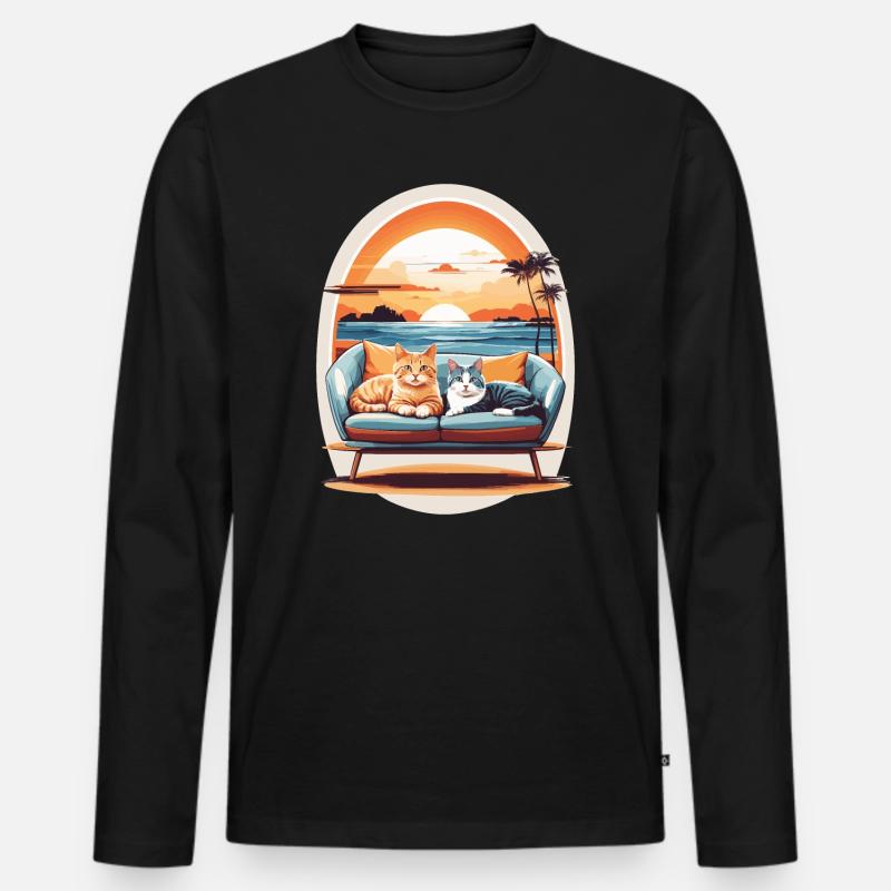 Katzen am Meer - Männer Premium Bio Langarmshirt - Schwarz