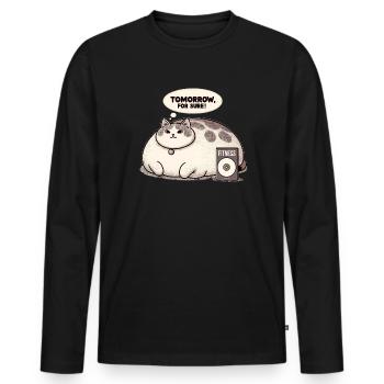 Fitnessmuffel Katze - Männer Premium Bio Langarmshirt - Schwarz - Vorne - Nico (187cm)