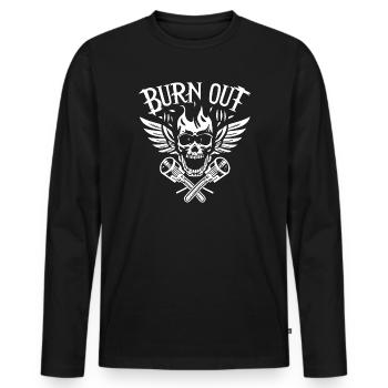 Burn Out Skull Wings Pistons - Men's Premium Organic Long Sleeve Shirt - black - Front - Nico (187cm)