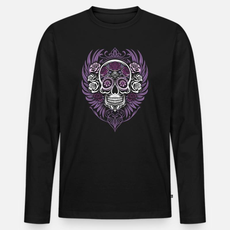 Sugar Skull Halloween Flügel - Männer Premium Bio Langarmshirt - Schwarz