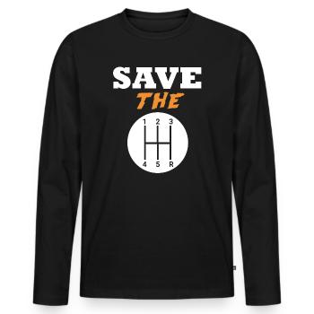 Speichern Sie die Handbücher - Männer Premium Bio Langarmshirt - Schwarz - Vorne - Nico (187cm)