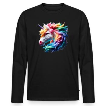 Bunter Einhornkopf - Männer Premium Bio Langarmshirt - Schwarz - Vorne - Nico (187cm)