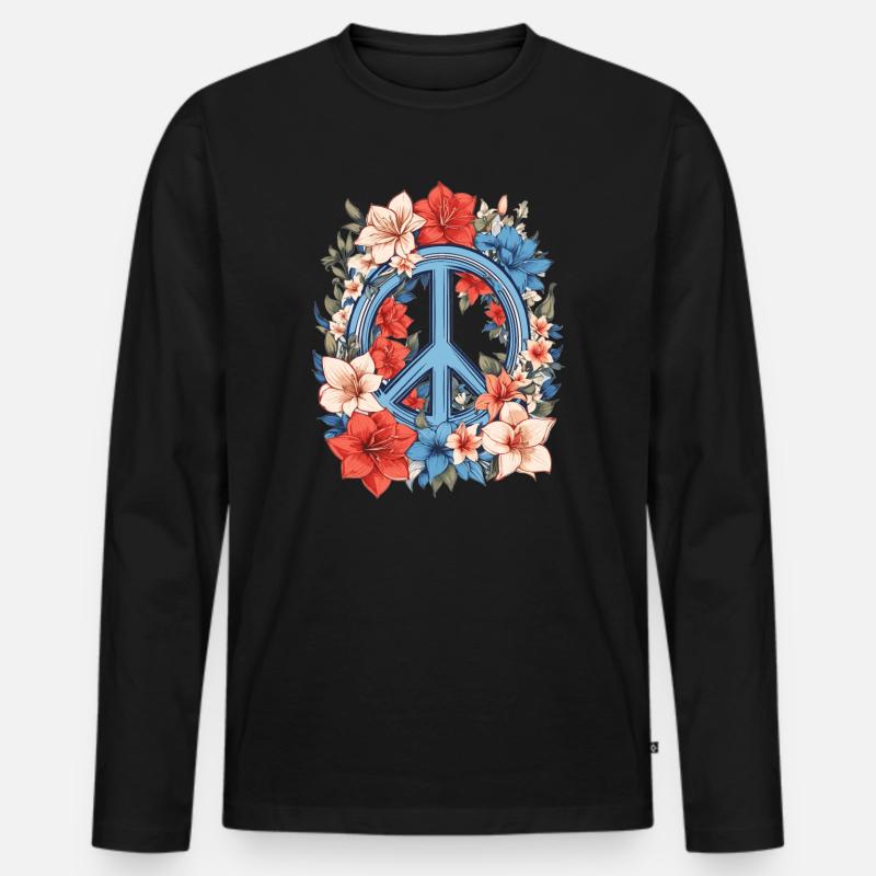 Friedenszeichen - Männer Premium Bio Langarmshirt - Schwarz