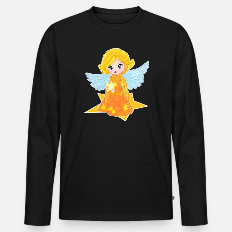 Kawaii Engelchen mit Stern - Männer Premium Bio Langarmshirt - Schwarz