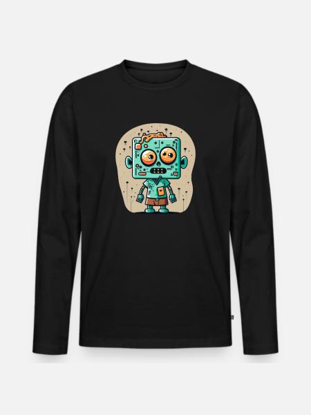 Cute zombie with a square head - Men's Premium Organic Long Sleeve Shirt - black