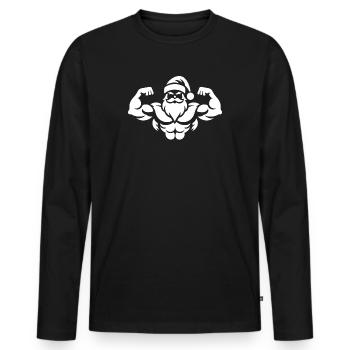 Père Noël Musclé - Fitness Festif - T-shirt manches longues Premium bio Homme - noir - Devant - Nico (187cm)