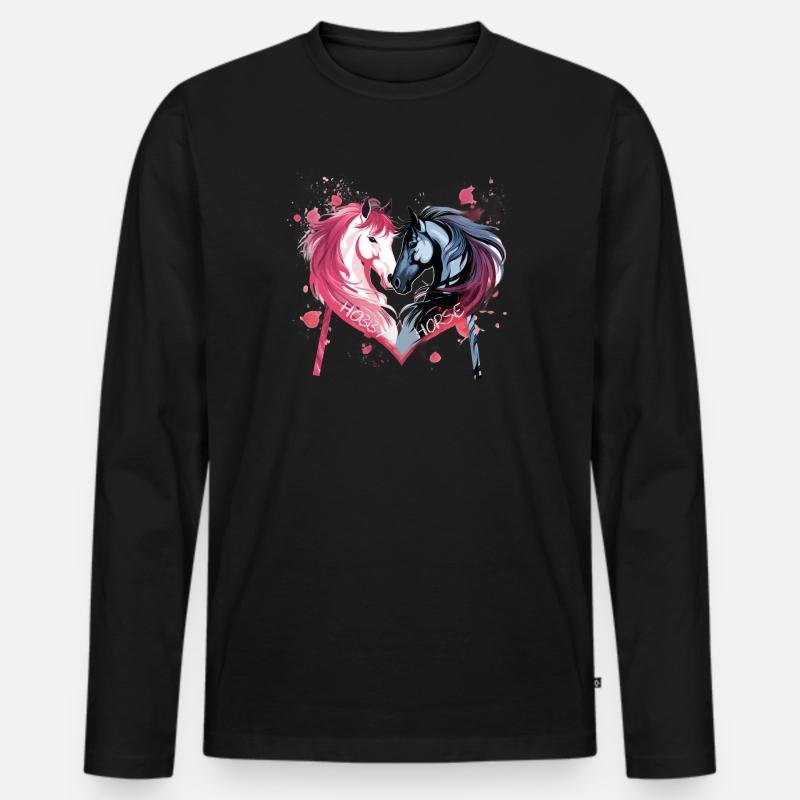 Pferdeköpfe in Herzform - Männer Premium Bio Langarmshirt - Schwarz