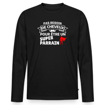Humour Capes Super Héros Cheveux - T-shirt manches longues Premium bio Homme - noir - Devant - Nico (187cm)