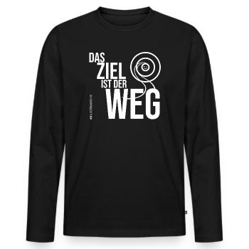 Das Ziel ist der Weg - weißer Schriftzug - Männer Premium Bio Langarmshirt - Schwarz - Vorne - Nico (187cm)