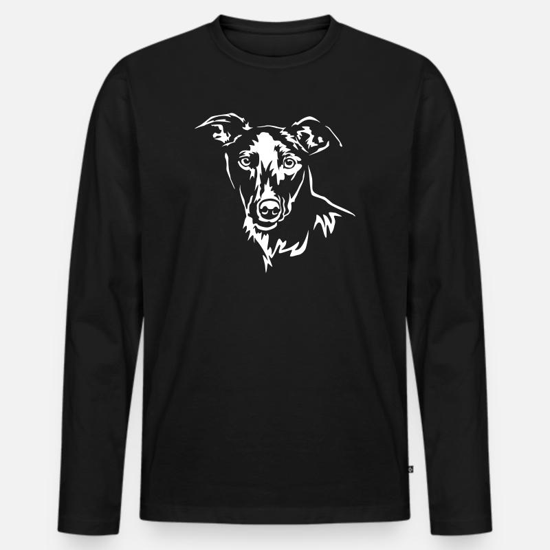 Whippet Kopf "Black Edition" - Männer Premium Bio Langarmshirt - Schwarz