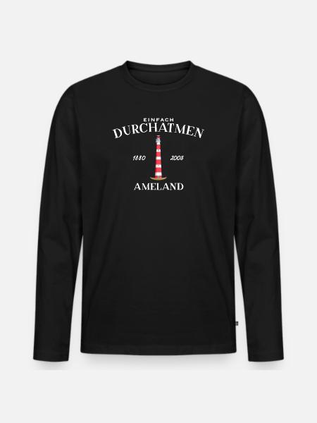 Ameland, Einfach mal Durchatmen, Zeichnung - Männer Premium Bio Langarmshirt - Schwarz