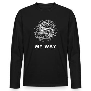My Way Chaotic Mind Overthinker Aussage Tee - Männer Premium Bio Langarmshirt - Schwarz - Vorne - Nico (187cm)