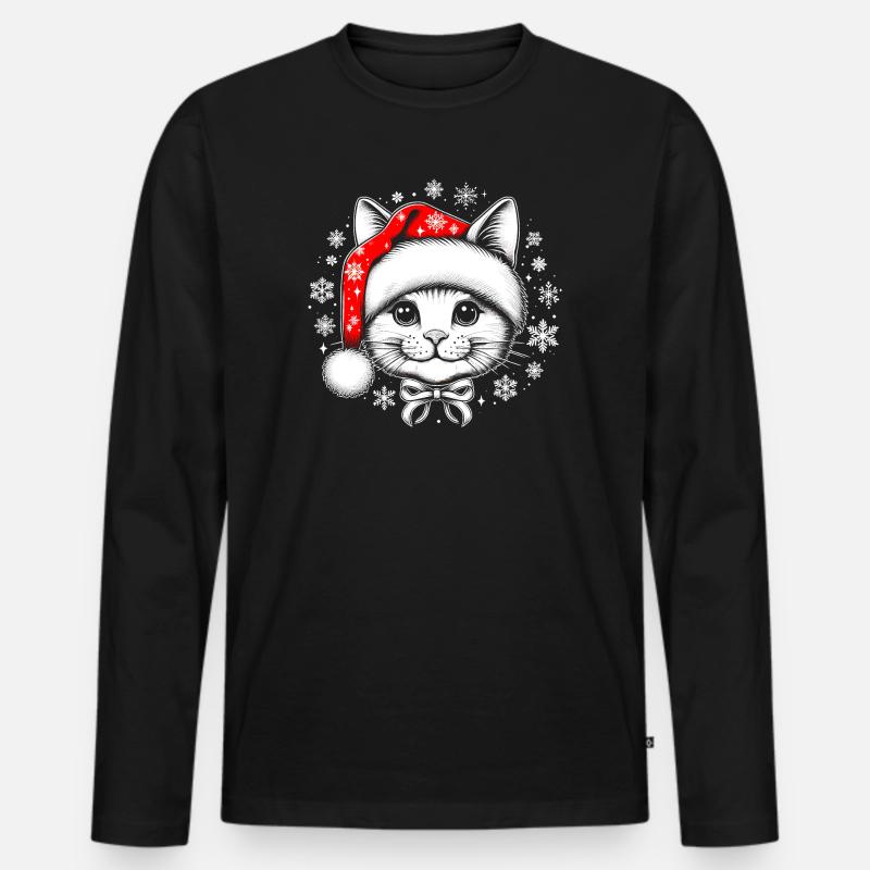 Christmas cat - Männer Premium Bio Langarmshirt - Schwarz