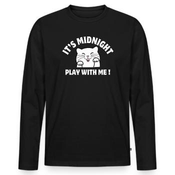 minuit, chat, chat humour - T-shirt manches longues Premium bio Homme - noir - Devant - Nico (187cm)