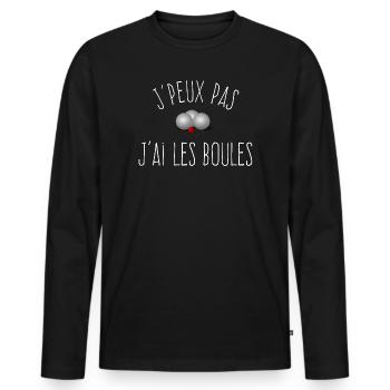 J'peux pas j'ai les boules - Boules de pétanque - T-shirt manches longues Premium bio Homme - noir - Devant - Nico (187cm)