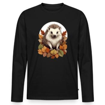 Hérisson mignon dans un tas de feuilles - T-shirt manches longues Premium bio Homme - noir - Devant - Nico (187cm)