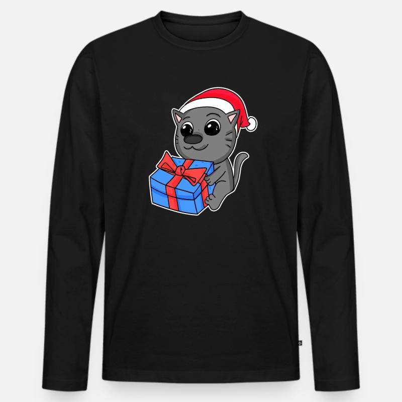 Katze Weihnachten - Männer Premium Bio Langarmshirt - Schwarz