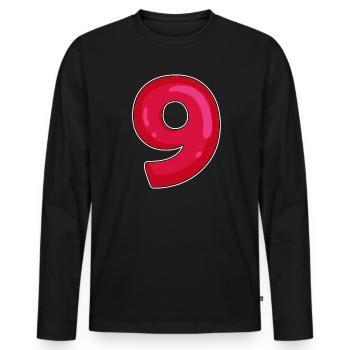 NEUF - 9 - Chiffre rouge - T-shirt manches longues Premium bio Homme - noir - Devant - Nico (187cm)
