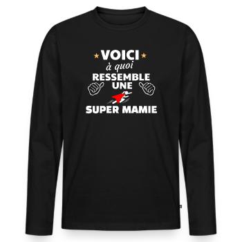 Hommage à la Super Mamie Humoristique - T-shirt manches longues Premium bio Homme - noir - Devant - Nico (187cm)