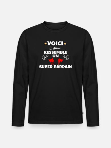 Humour Super Parrain Illustration - T-shirt manches longues Premium bio Homme - noir