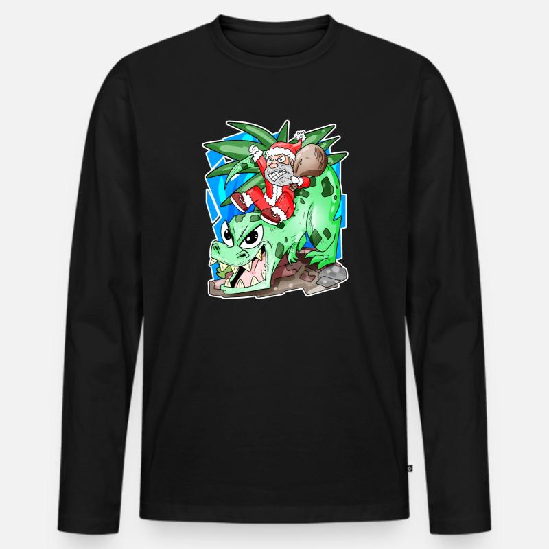 Weihnachtsmann auf Dino - Männer Premium Bio Langarmshirt - Schwarz