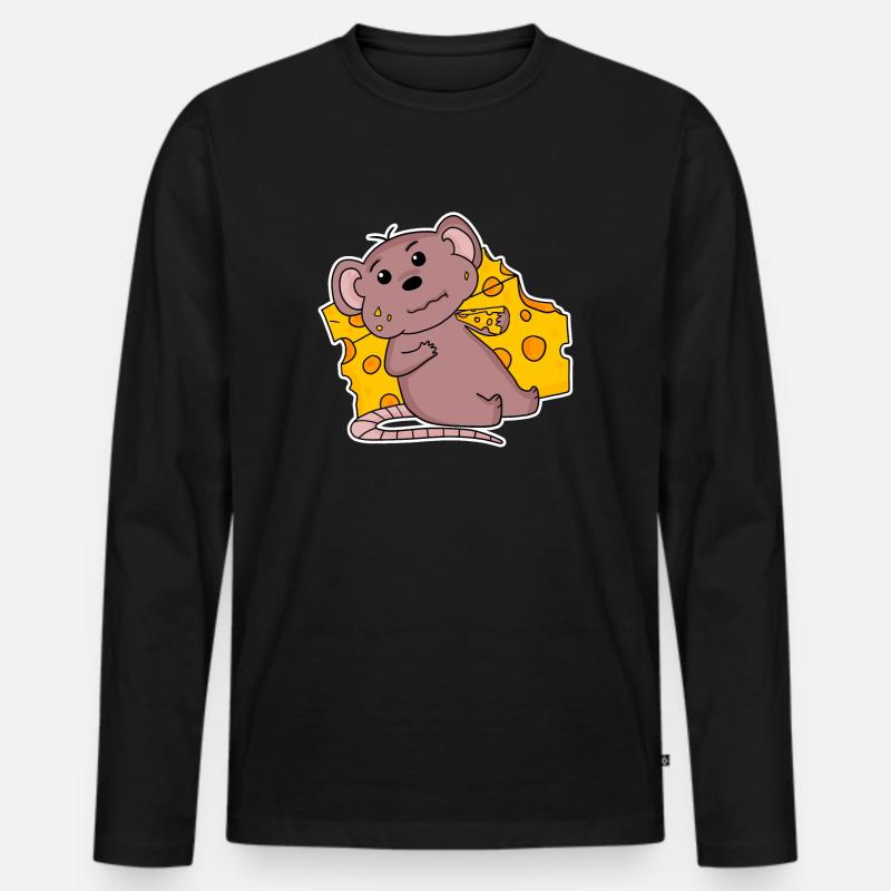 Maus Motiv mit Käse - Männer Premium Bio Langarmshirt - Schwarz