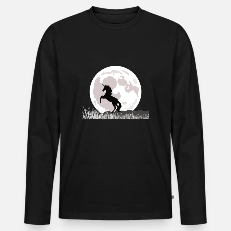 Mondschein-Einhorn über Graslandschaft - Männer Premium Bio Langarmshirt - Schwarz
