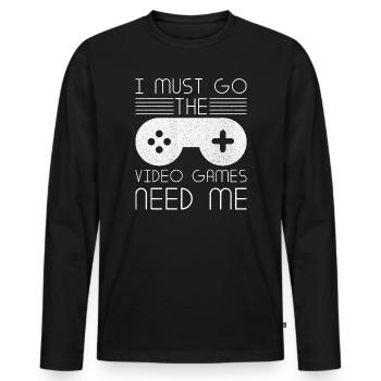 Must Go Jeux vidéo Need Me Video Gamer - T-shirt manches longues Premium bio Homme - noir - Devant - Nico (187cm)