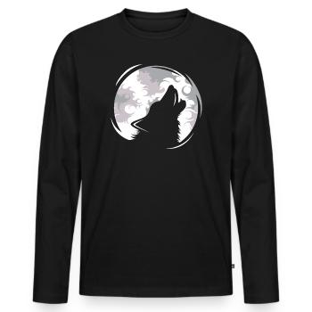 Wolf Wölfe jaulen Mond Abend Dunkel Tiere Natur - Männer Premium Bio Langarmshirt - Schwarz - Vorne - Nico (187cm)