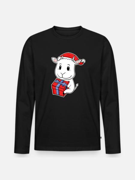 Goat with Santa Hat - Christmas - Men's Premium Organic Long Sleeve Shirt - black