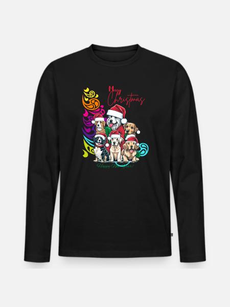 Festive Dog Squad Christmas Design - Men's Premium Organic Long Sleeve Shirt - black