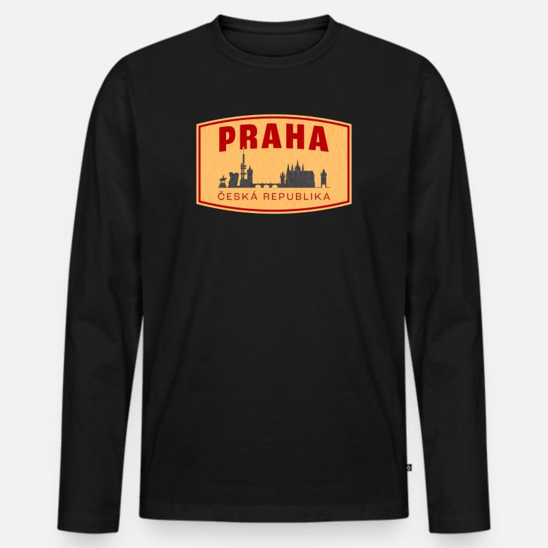 Praha Skyline & ČR Emblem - Männer Premium Bio Langarmshirt - Schwarz
