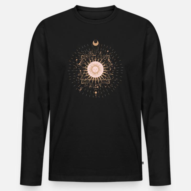 Sonnen-Mandala-Strahlen - Männer Premium Bio Langarmshirt - Schwarz