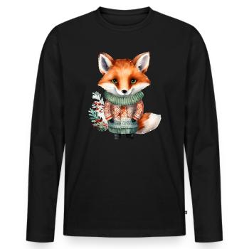 Winter fox in sweater - Men's Premium Organic Long Sleeve Shirt - black - Front - Nico (187cm)