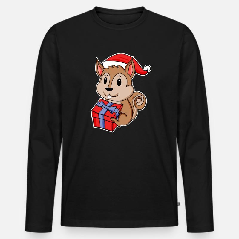 Eichhörnchen mit Weihnachtsmütze - Männer Premium Bio Langarmshirt - Schwarz