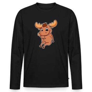 Moose Family - Moose with Baby - Men's Premium Organic Long Sleeve Shirt - black - Front - Nico (187cm)