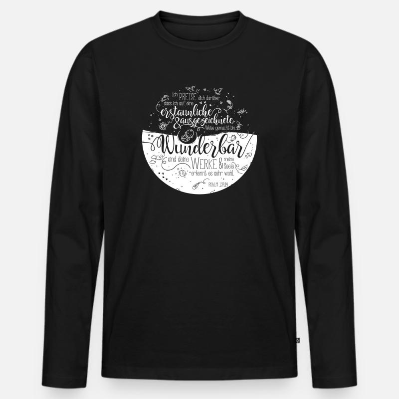 Wunderbar sind deine Werke - Psalm 139 - Männer Premium Bio Langarmshirt - Schwarz