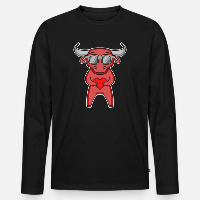 Bulle mit Herz und Brille - Männer Premium Bio Langarmshirt - Schwarz