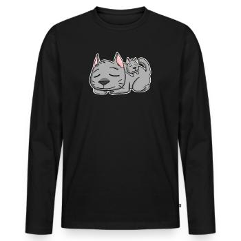 Famille Chat - Chat avec bébé - Parent isolé - T-shirt manches longues Premium bio Homme - noir - Devant - Nico (187cm)