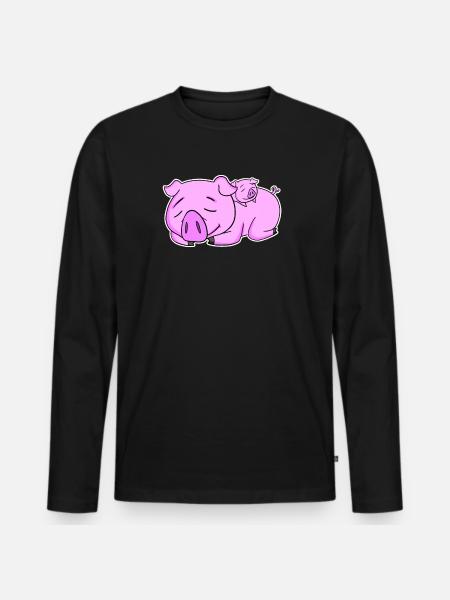 Pig Family - Pig with Baby - Men's Premium Organic Long Sleeve Shirt - black