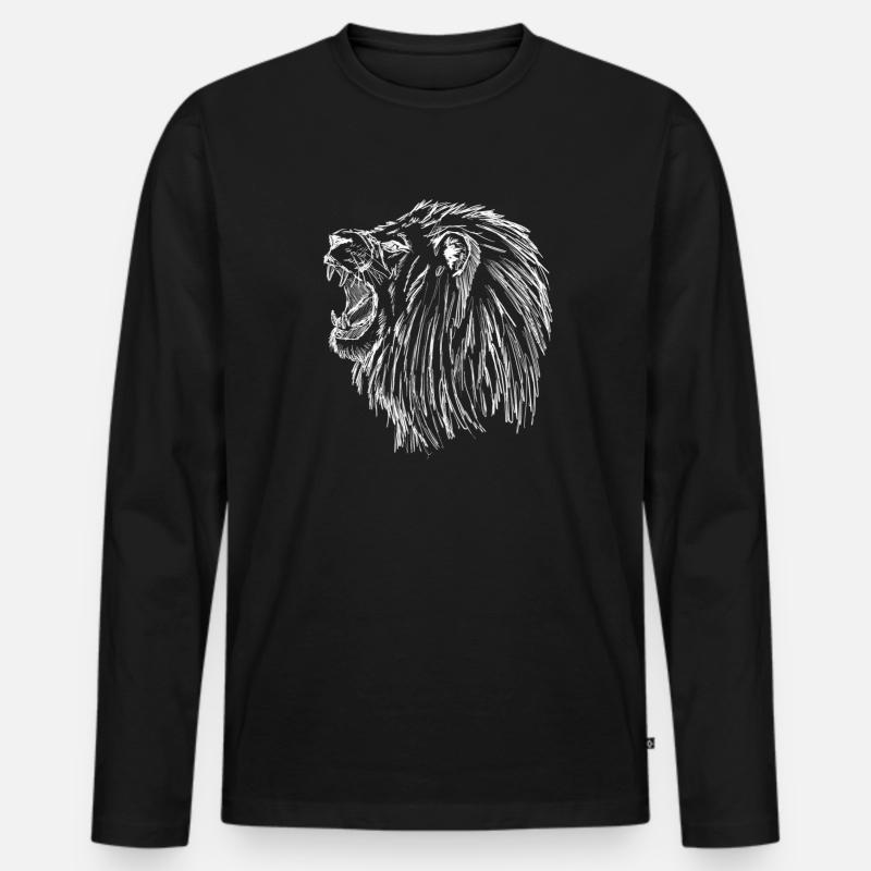 brüllender Löwe - weiß - Männer Premium Bio Langarmshirt - Schwarz