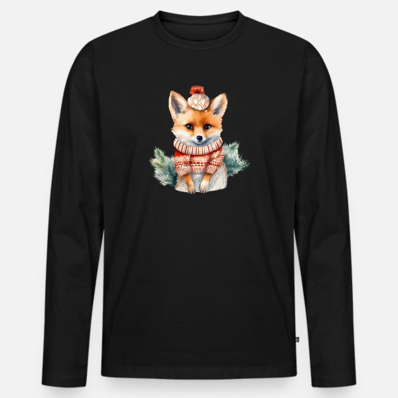 Winterschatz Fuchs mit Pompom - Männer Premium Bio Langarmshirt - Schwarz