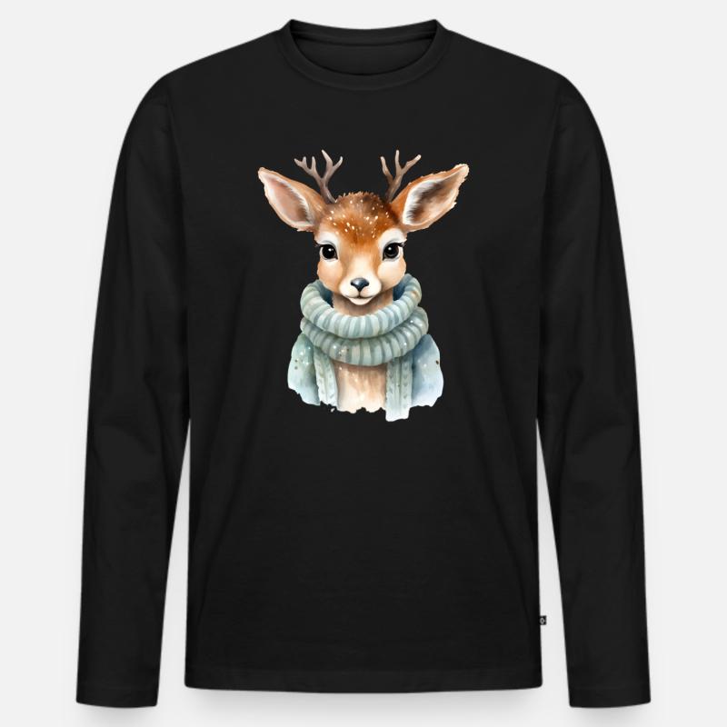 Rehkitz im Wintermantel - Männer Premium Bio Langarmshirt - Schwarz
